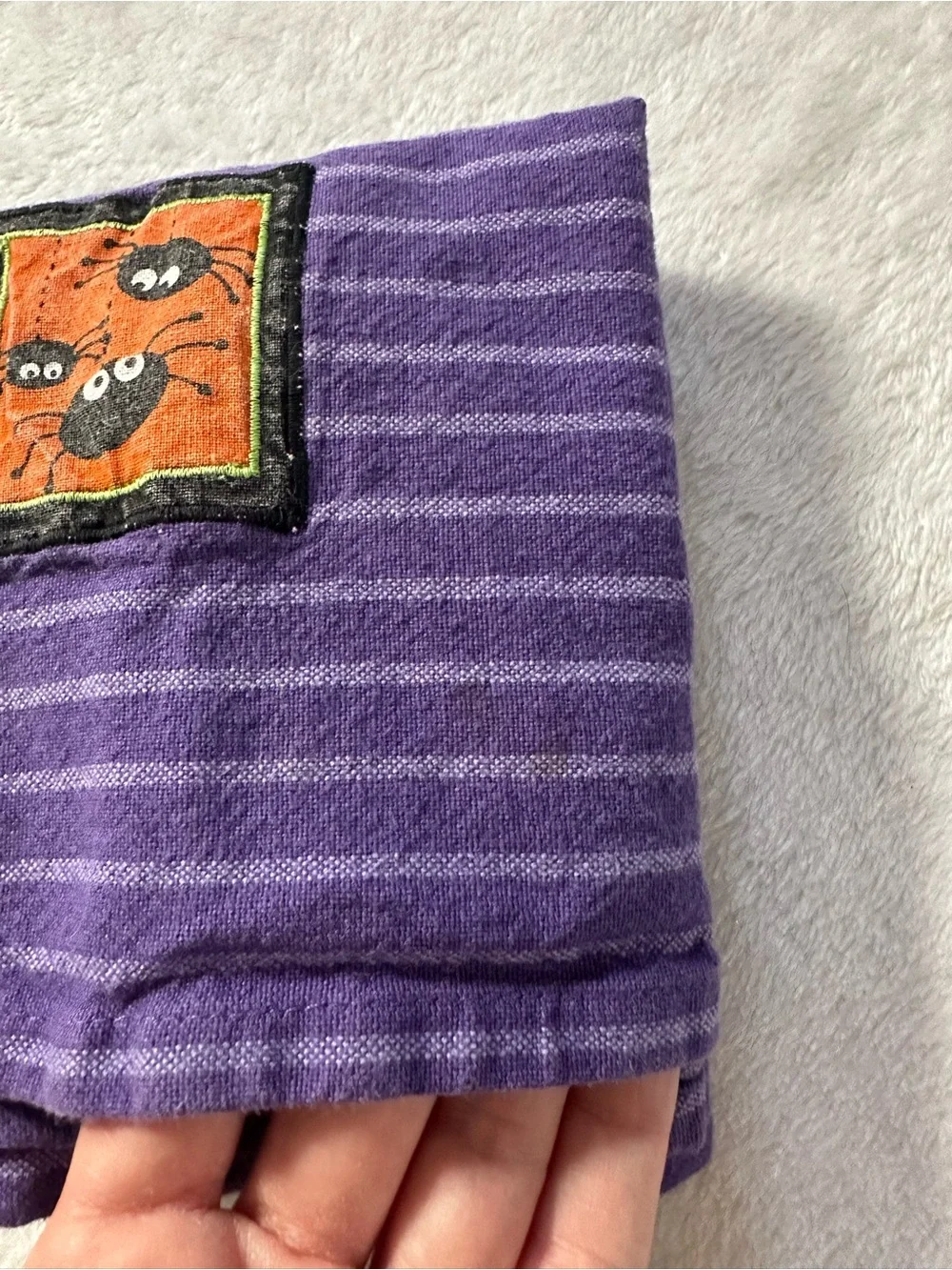 Halloween Spooky Spiders Striped Embroidered Kitchen Towel Purple Orange DII Y2K